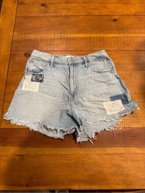 Hollister Light Blue Denim Patchwork Fringe Shorts